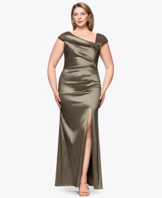 XSCAPE - Plus Size Asymmetrical-Neckline Long Sheath Dress