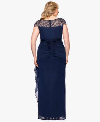 Plus Size Sheer Boat-Neckline Long Sheath Dress