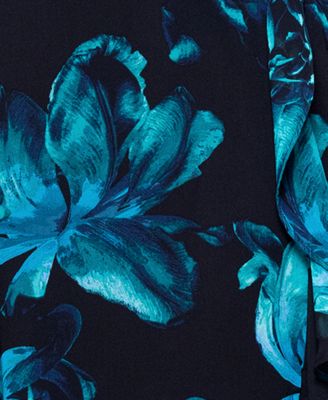 Plus Size Printed Asymmetrical-Neckline Long Dress