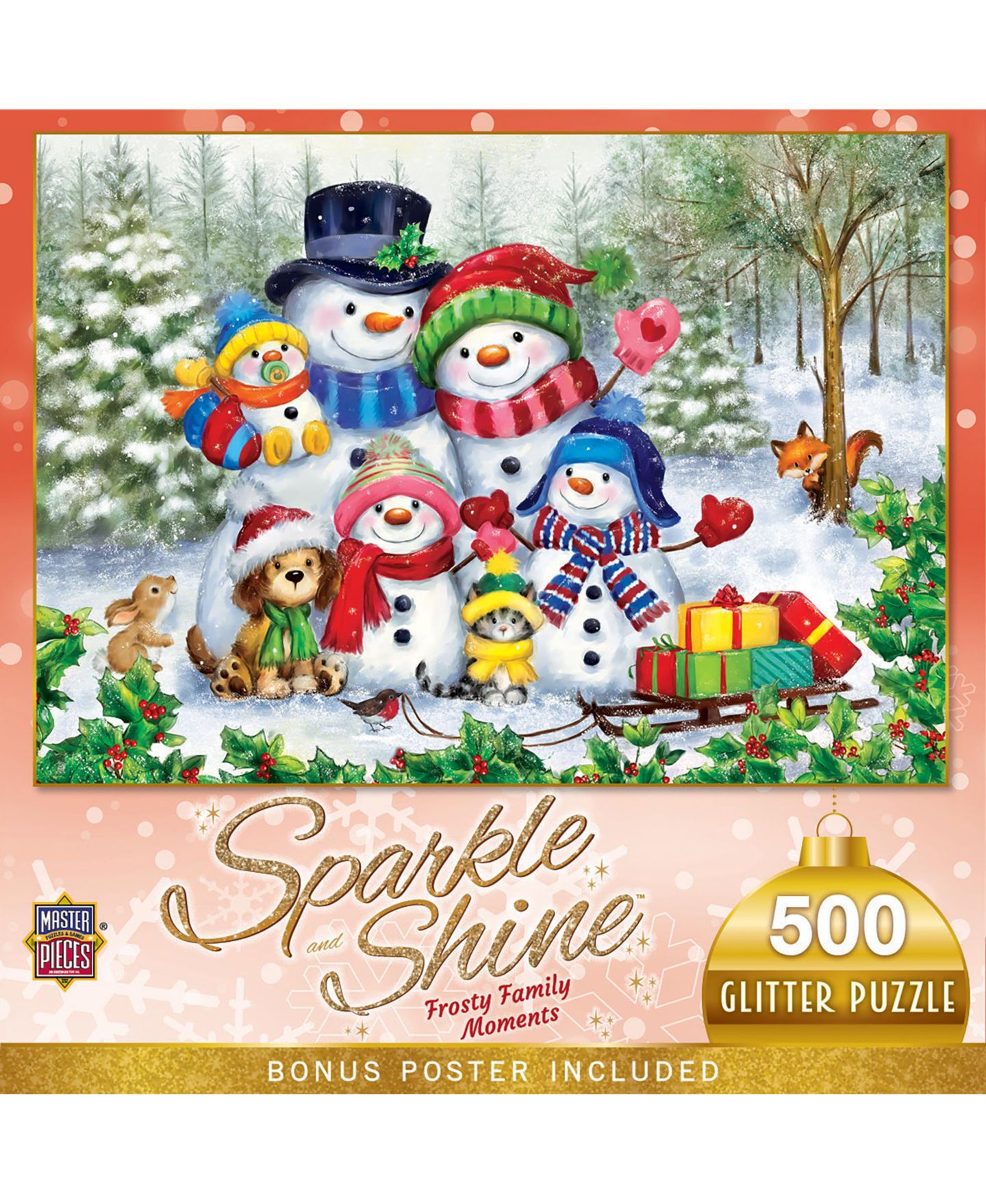Детский пазл MasterPieces Puzzles Sparkle & Shine Frosty Family Moments 500-Piece Glitter Jigsaw Puzzle, от 14 лет — фото 1