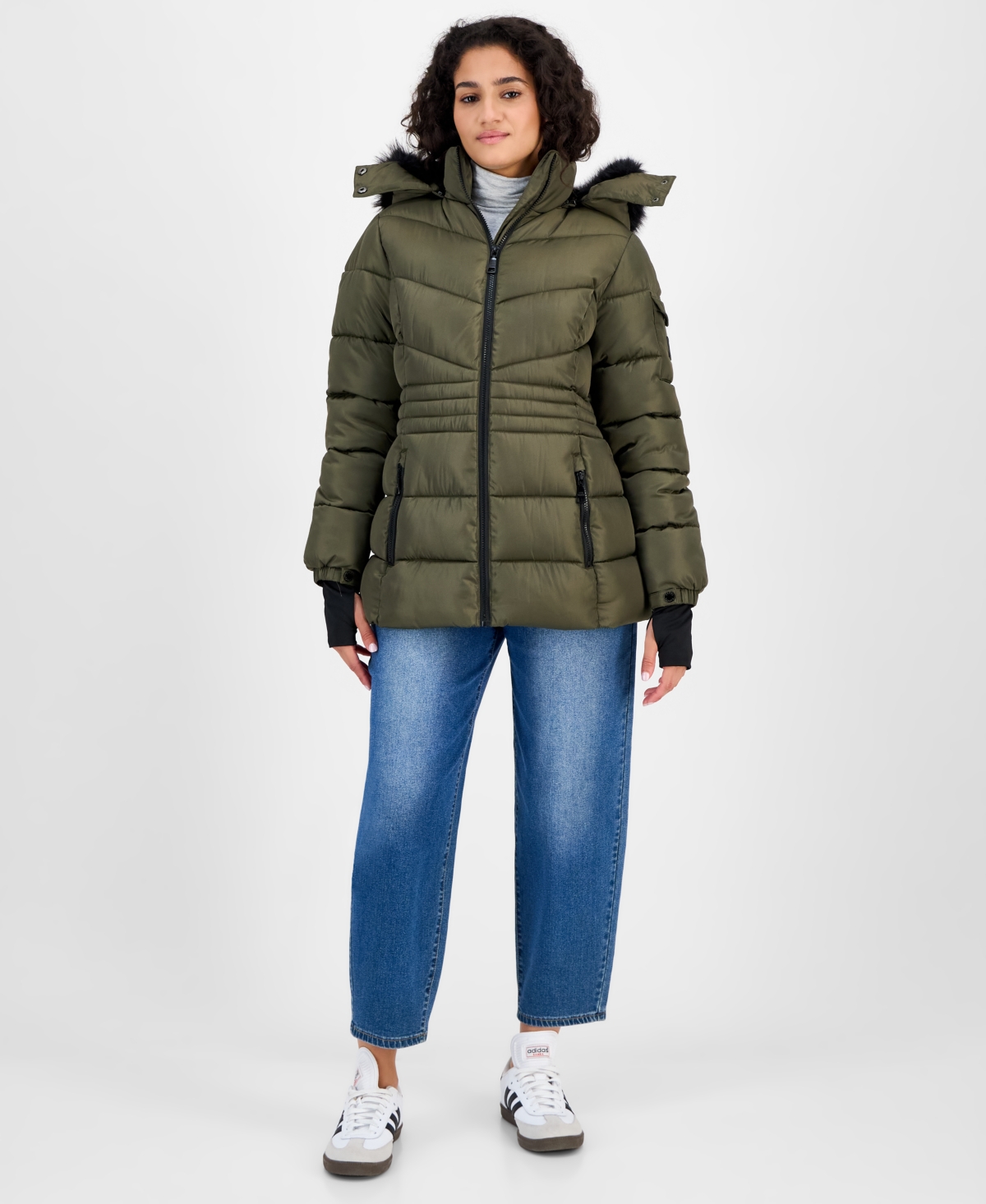 Steve Madden Women's Hooded Zip-front Puffer Coat In Green