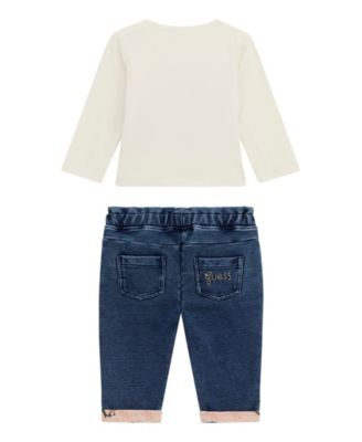 Baby Girls 2-Piece Long Sleeve T-Shirt and Knit Denim Pants Set