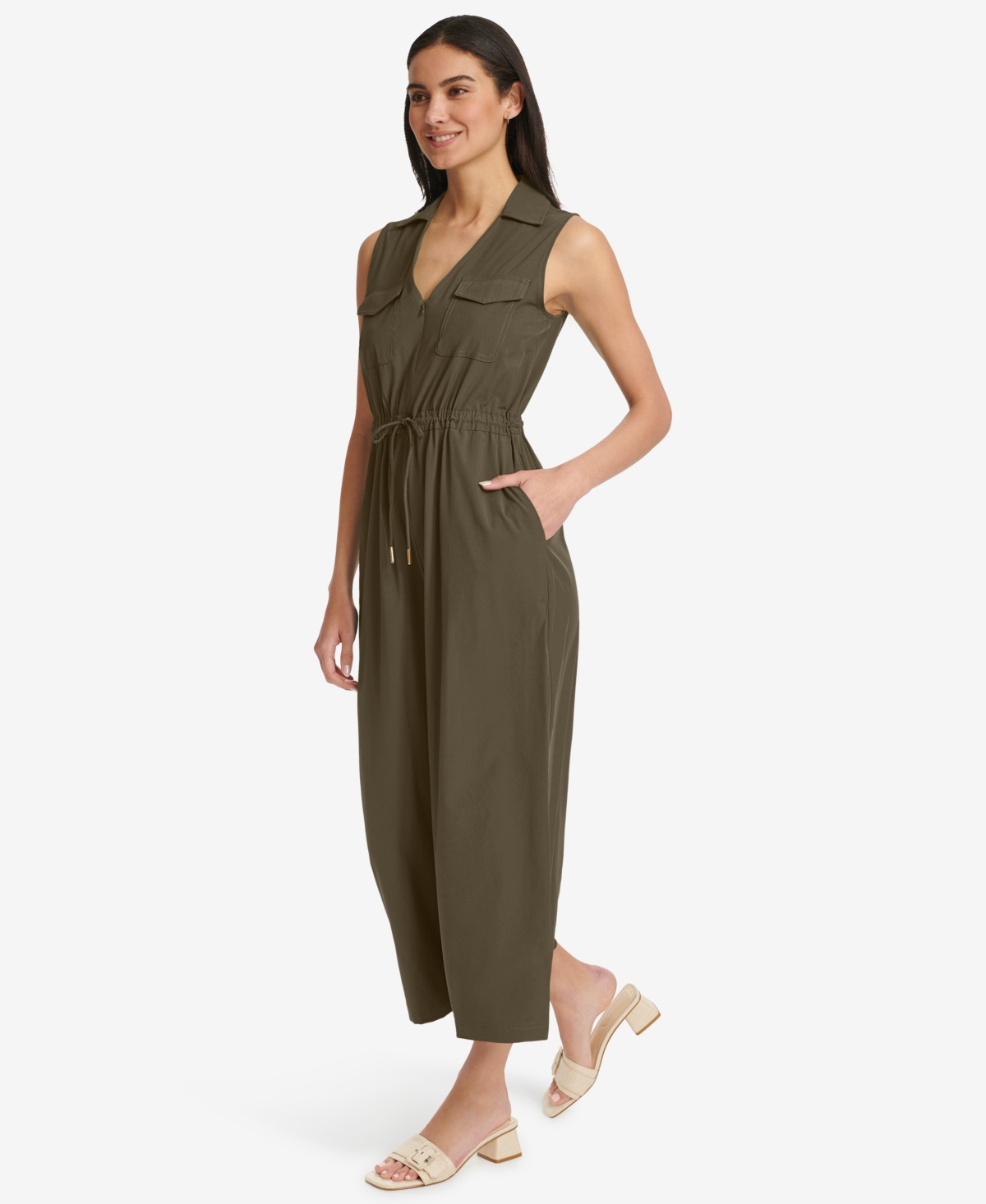 Calvin Klein Women's Sleeveless Straight-leg Jumpsuit In Brown