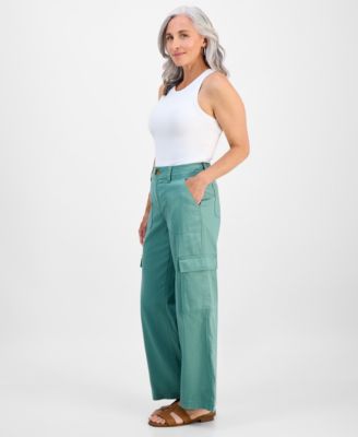 Petite Mid-Rise Wide-Leg Cargo Pants, Exclusively at Macy's 