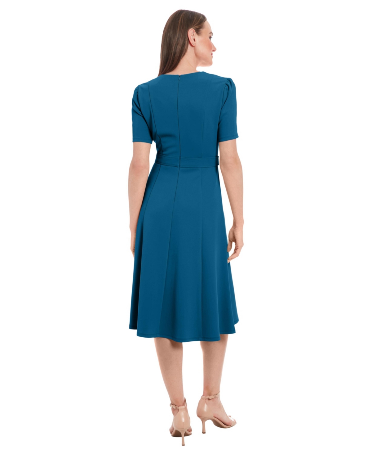 London Times Petite Fit & Flare Scuba Crepe Midi Dress In Blue