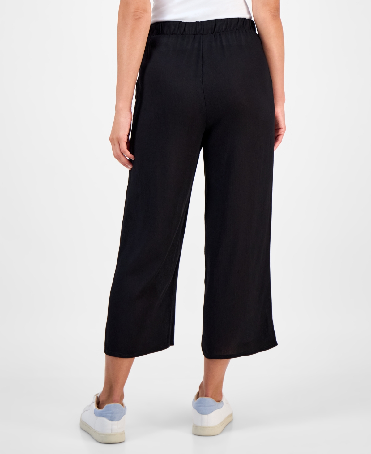 Style & Co Petite Crop Tie-waist Wide-leg Pants, Exclusively At Macy's In Black