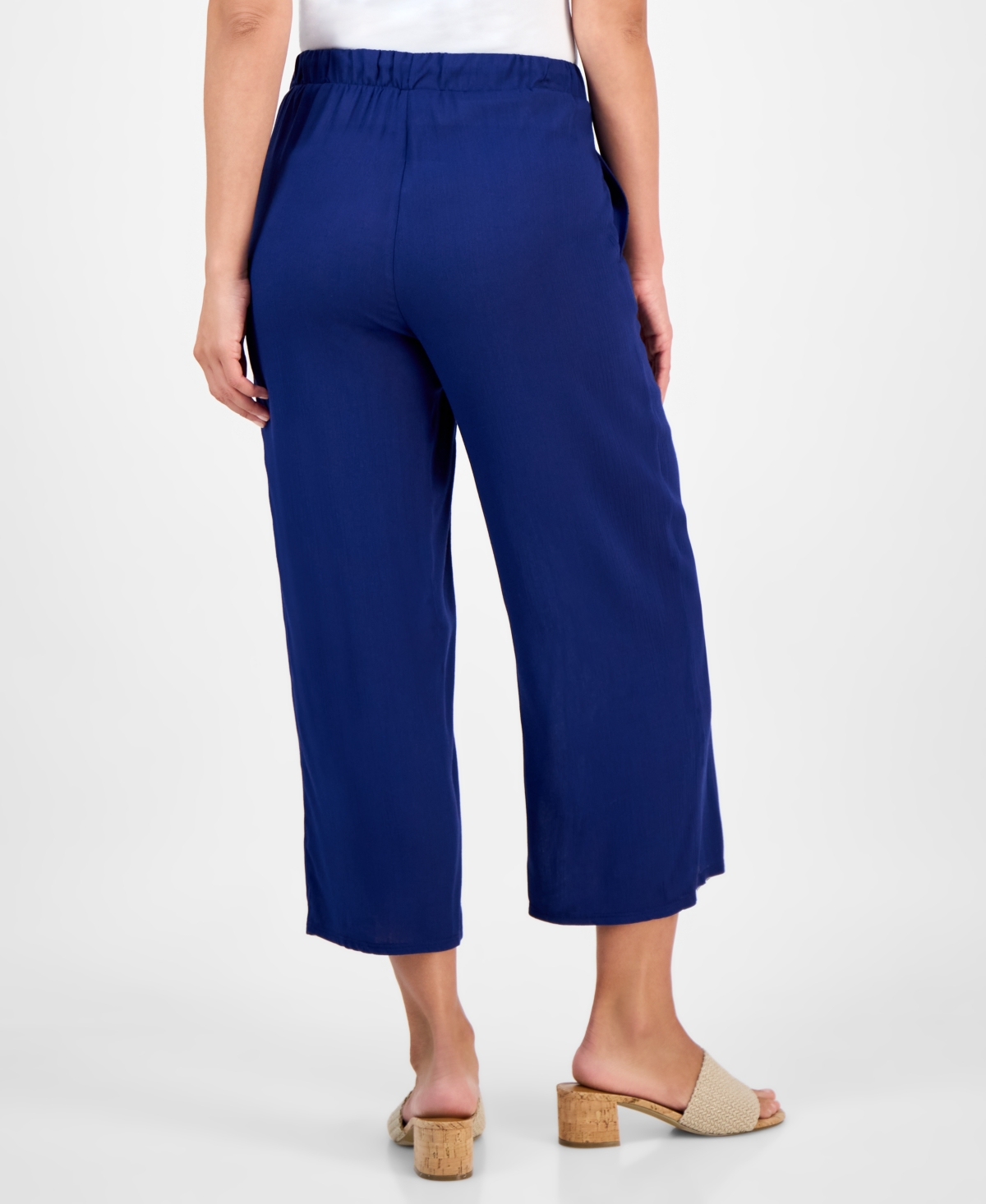 Style & Co Petite Crop Tie-waist Wide-leg Pants, Exclusively At Macy's In Blue