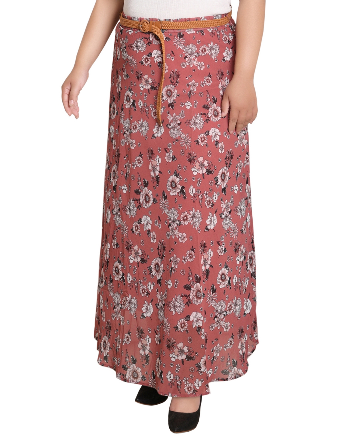 Ny Collection Plus Size Chiffon Maxi Skirt In Pink