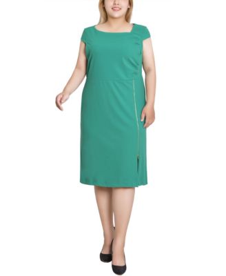 Plus Size Cap Sleeve Exposed Zipper Dress