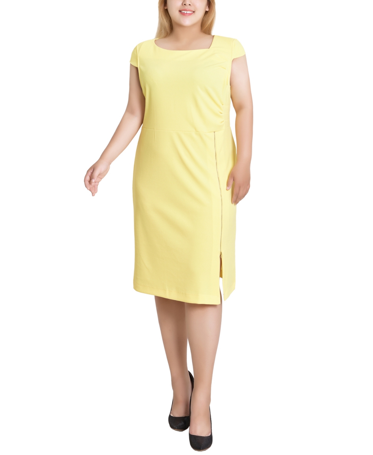 Plus Size Cap Sleeve Exposed Zipper Dress - Emerald green