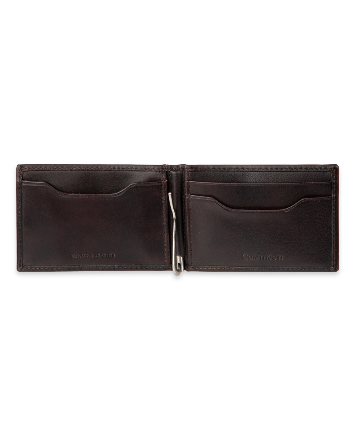 Calvin Klein Men's Rfid Two Tone Arcadia Leather Front Pocket Flick Bar Wallet In Brown