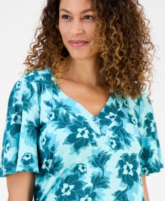 Petite Blossom V-Neck Crepe Top, Exclusively at Macy's 