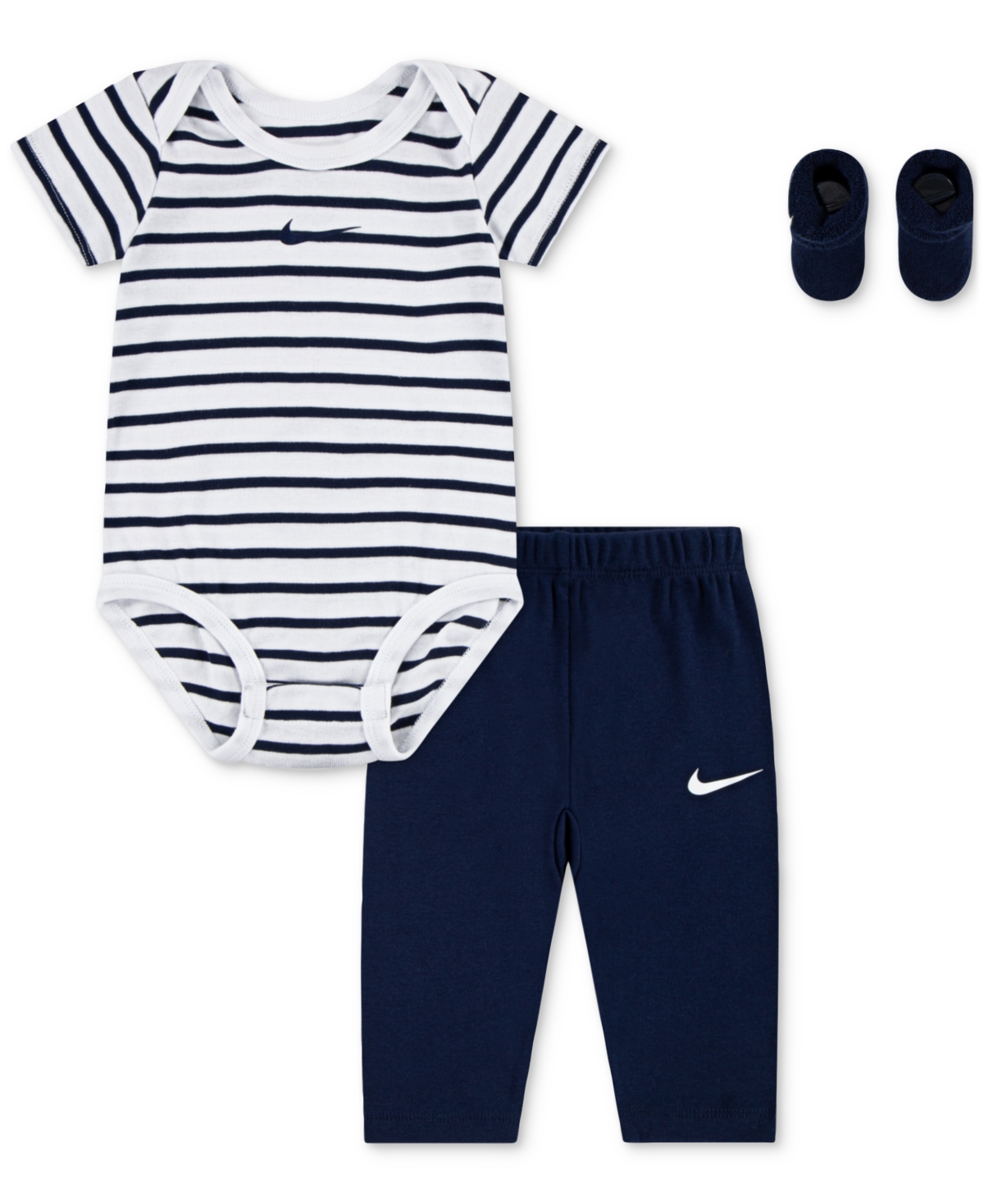 Nike Baby Boy Or Girl Bodysuit, Pants & Terry Socks, 3 Piece Gift Set In Blue