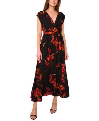 Sam & Jess - Women's Challis Belted Floral-Print Dress