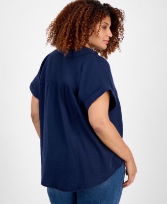 Plus Size Button-Front Short-Sleeve Shirt
