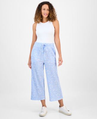 Style & Co - Petite Printed High-Rise Wide-Leg Ankle Pants