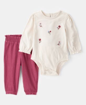 Carter's - Baby Girls Floral Long Sleeve Bodysuit & Pants, 2 Piece Set