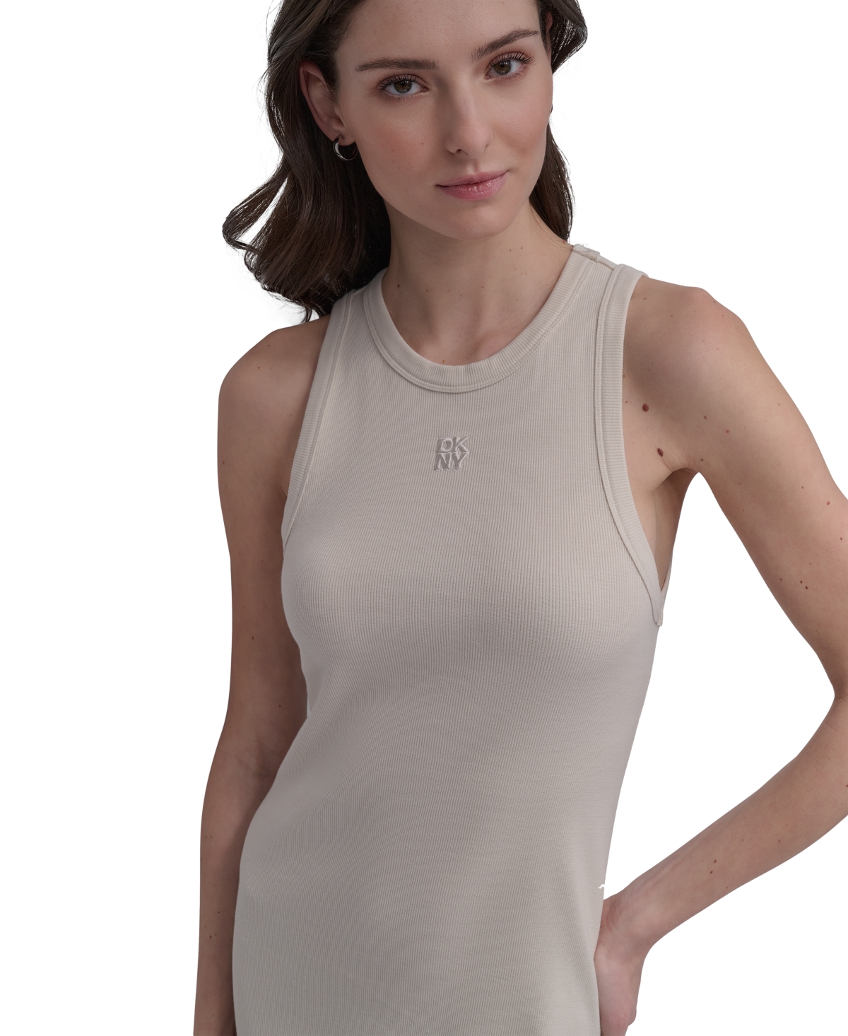 Dkny Jeans Women's Side-slit Tank Midi Dress In Neutral