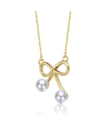 Kids 14K Gold Plated with Dual White Pearl Bow Necklace