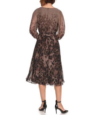 Petites Chiffon Printed Surplice Balloon-Sleeve Dress