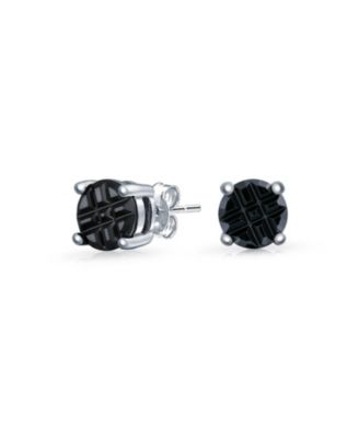 Set of 2 Round Black Clear Cubic Zirconia Invincible Cut Stud Earrings 5MM
