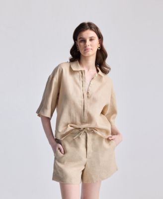 Women's Drawstring Shorts in Neutral Beige