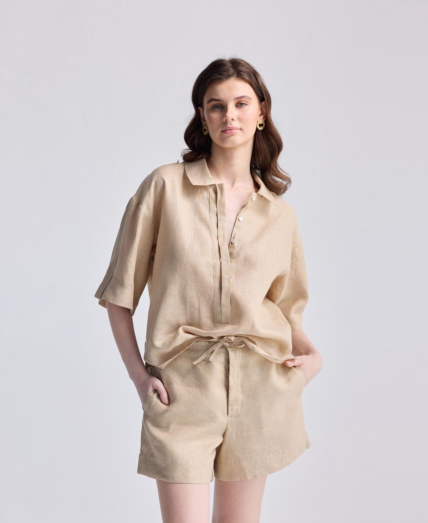 Women's Drawstring Shorts in Neutral Beige