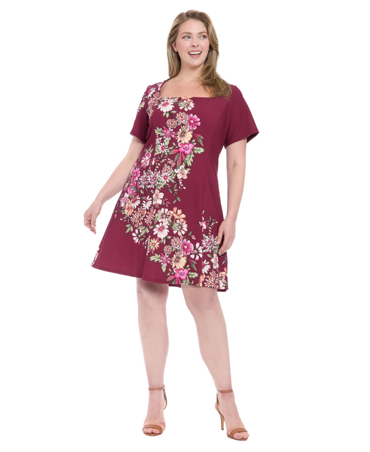 London Times Plus Size Short-sleeve A-line Dress