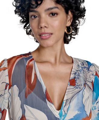 Women's 3/4-Sleeve Chiffon Wrap A-Line Dress