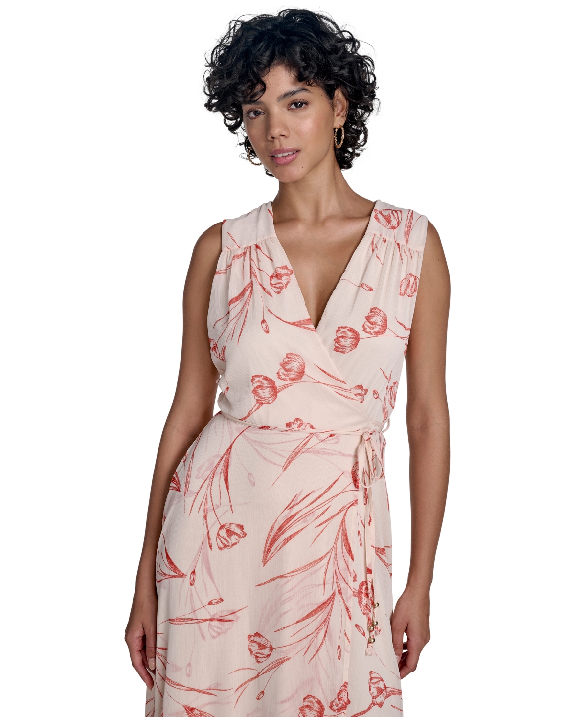 Calvin Klein Women's Sleeveless Chiffon Wrap A-line Dress In Pink