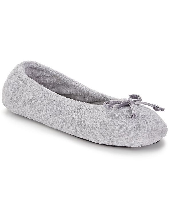 isotoner signature terry ballet flat slippers with satin bow