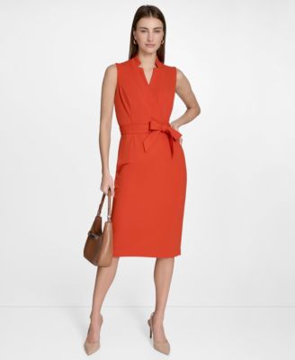 Calvin Klein Womens Sleeveless Midi Sheath Dress 0p 16 In Brown