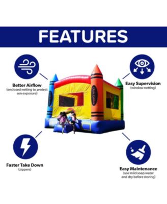 HeroKiddo Crayon Inflatable Bounce House Backyard Party Moonwalk Size 13'x13' (with Air Blower), Commercial Grade PVC Vinyl, for Kids and Adults, Outdoor Indoor