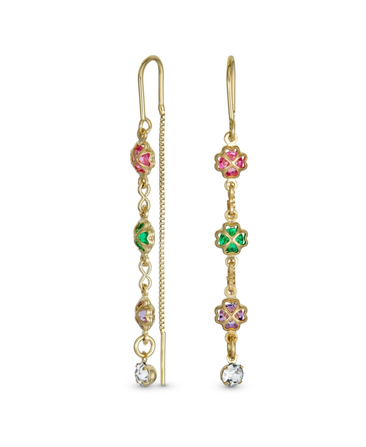 Delicate Pastel Crystal Dangle Earrings with Heart & Clover 18K Gold Plated - Multi-color