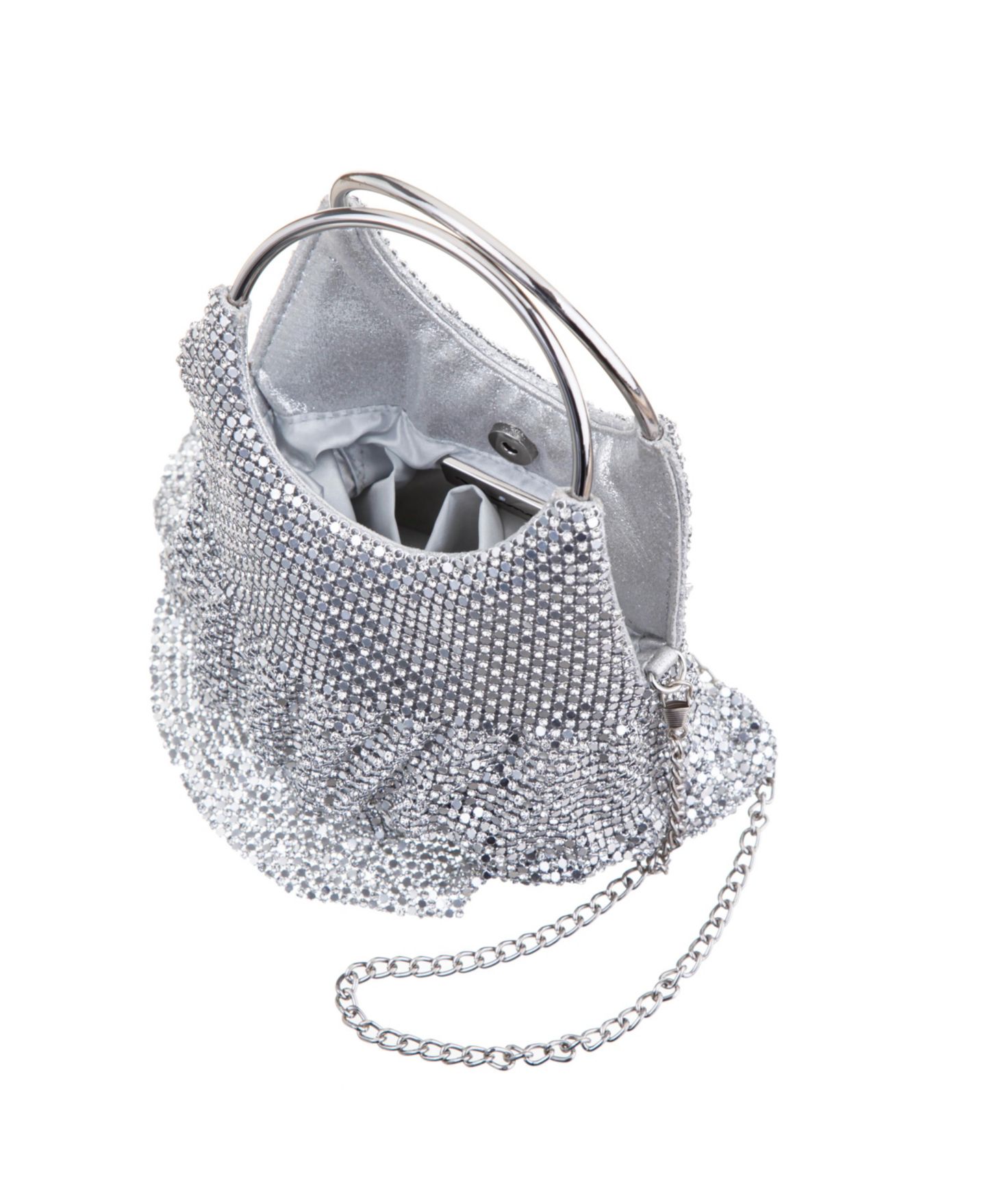 Женская сумка Nina 3-Tiered Crystal Mesh Ruffle Pouch, цвет: Серебряный — фото 4