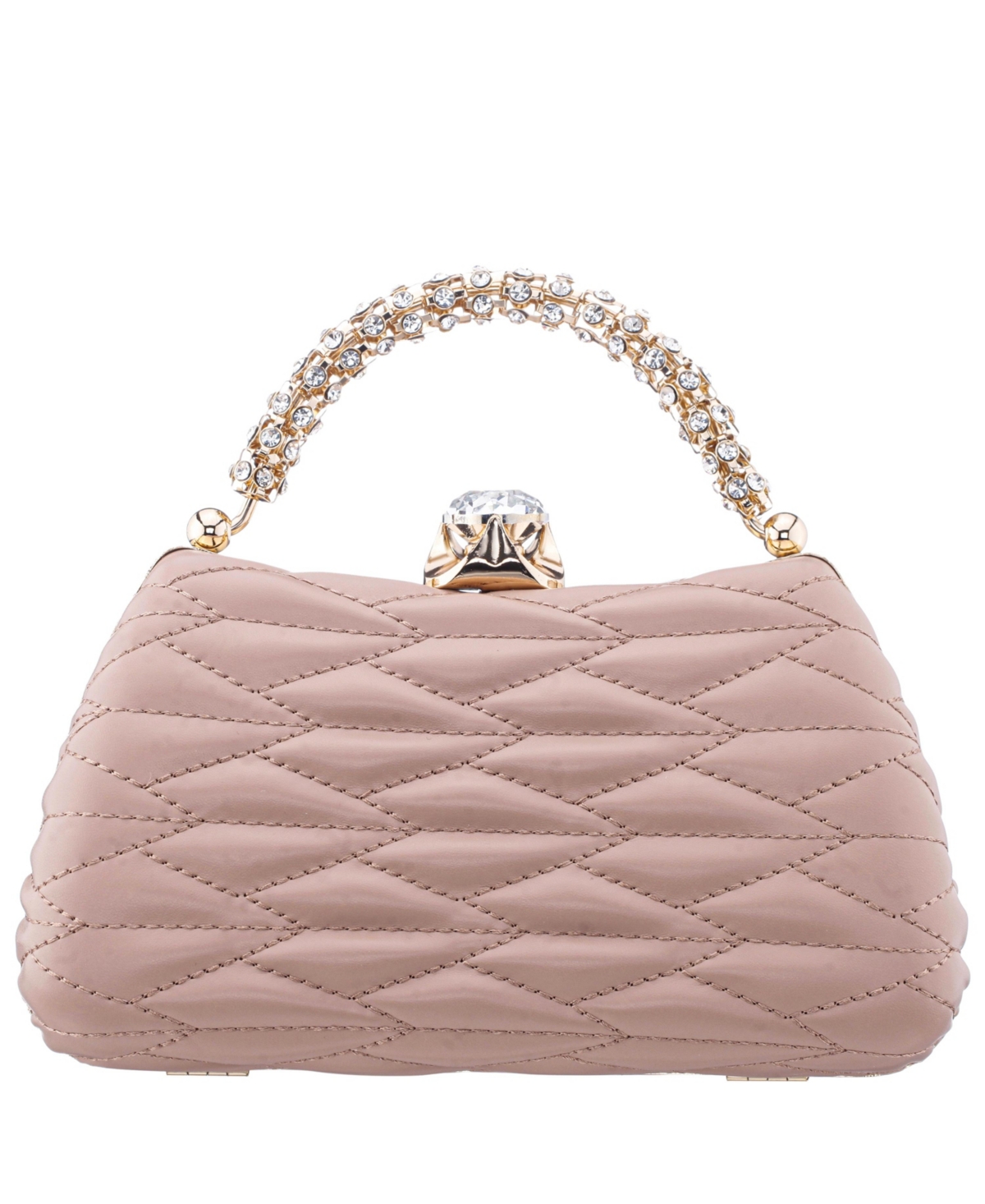 Quilted Minaudiere Handle Clutch Bag - Ivory
