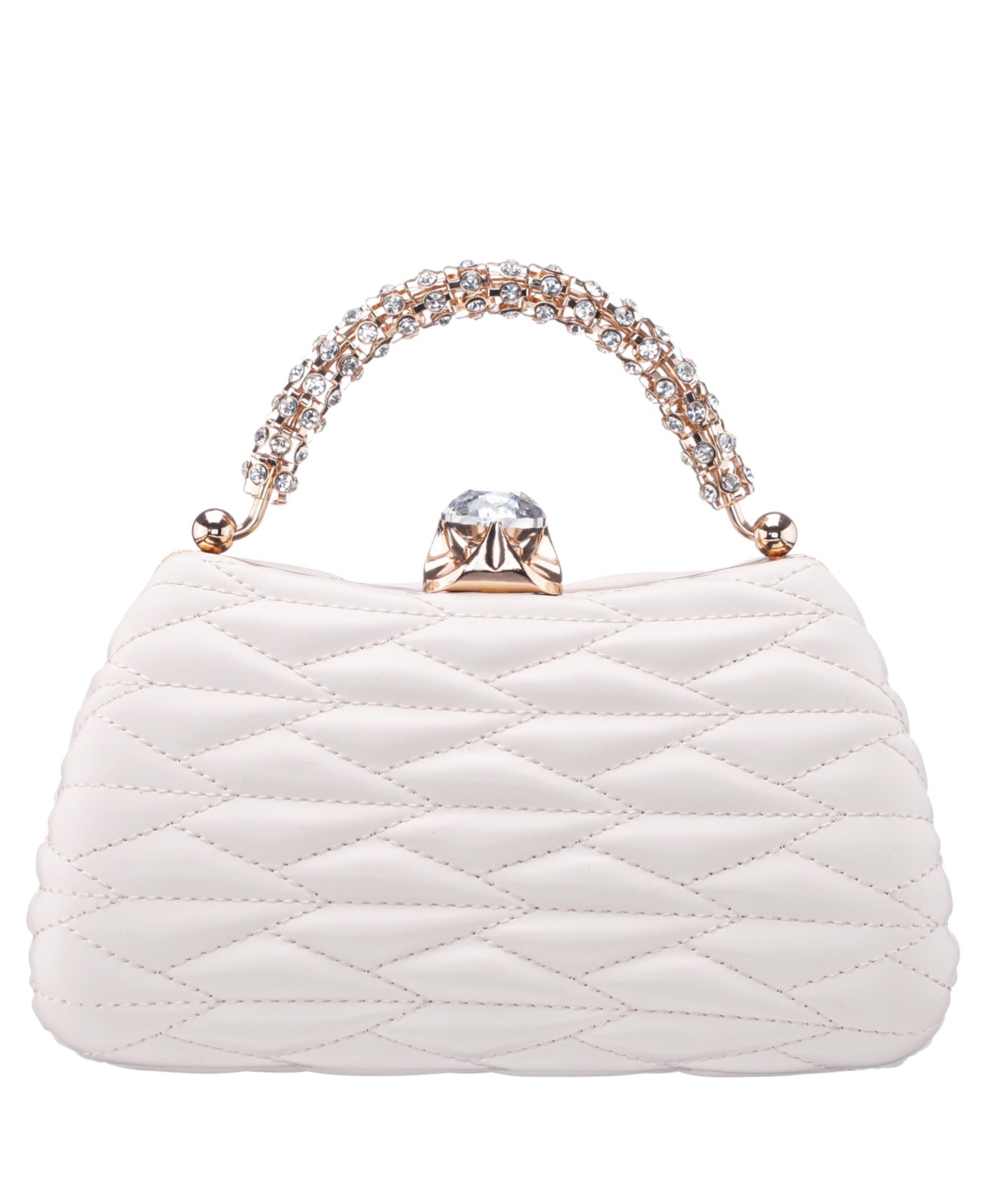 Quilted Minaudiere Handle Clutch Bag - Ivory