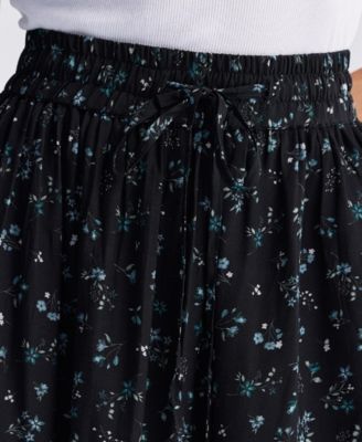 Women's Drawstring Short Skirt in Blue Florals
