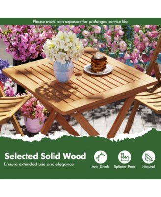 Patio Dining Table with Teak Finish and Umbrella Hole for Outdoor Meals