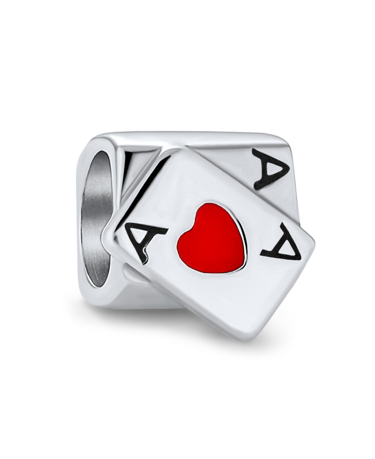 Winner Casino Poker Ace of Hearts Charm Bead Sterling Silver for Bracelet - Silver