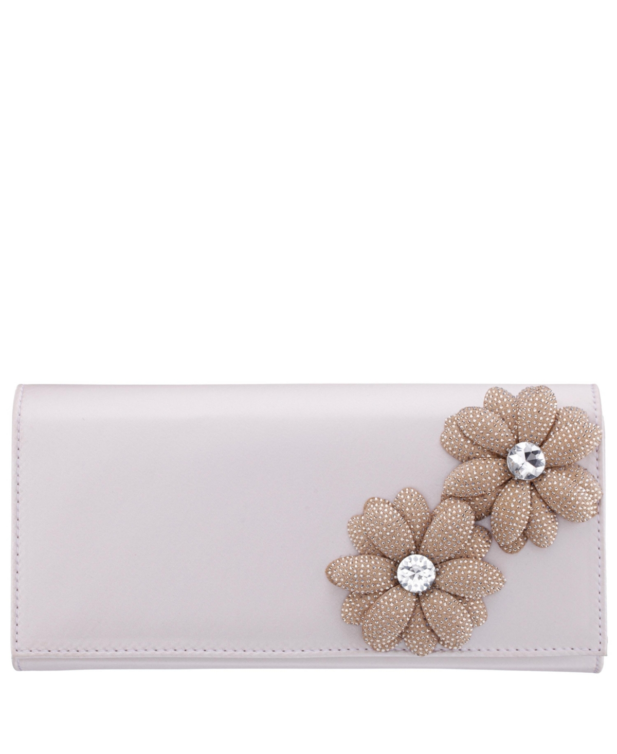 Double Crystal Flower Slim Clutch Bag - Silver