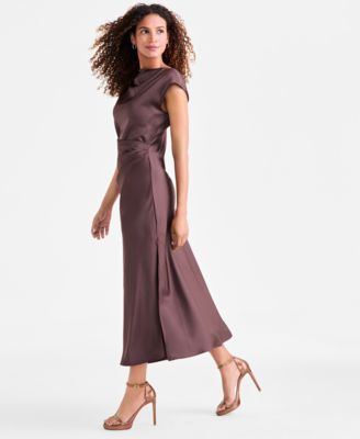Women's Cap-Sleeve Side-Slit Midi Dress
