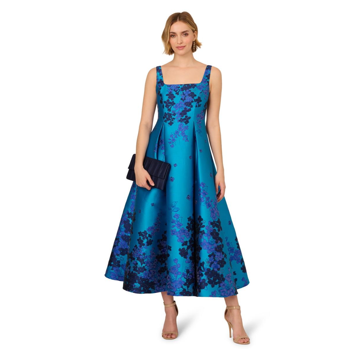 Petite Jacquard Fit & Flare Dress - Blue Multi