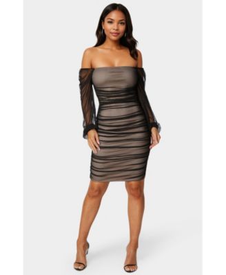 Women's Blouson Sleeve Ruched Midi Dress