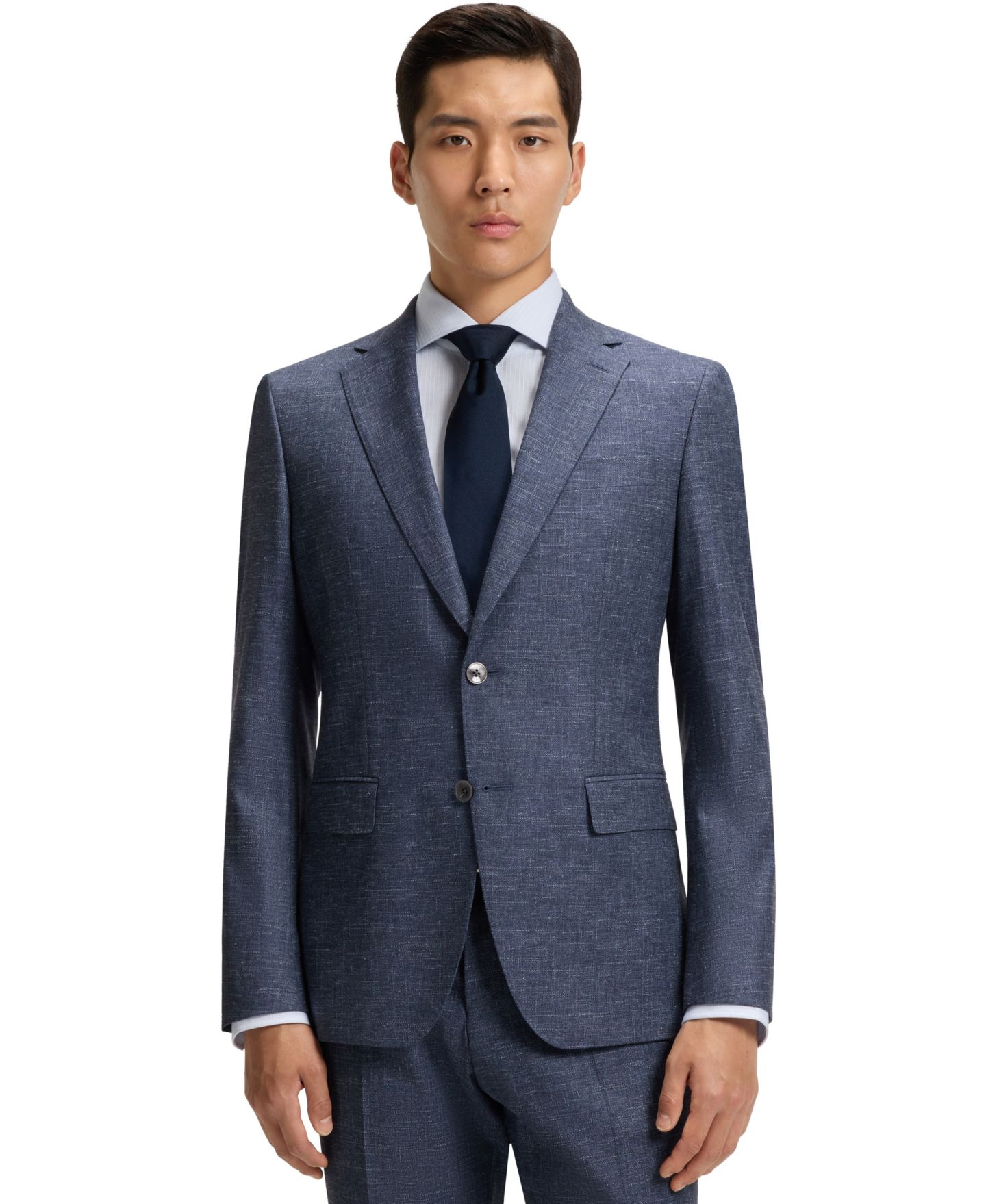 Мужской пиджак Hugo Boss Patterned Stretch Slim-Fit Blazer, цвет: Тёмный синий — фото 1