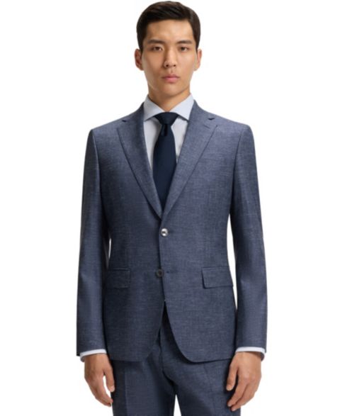 Мужской пиджак Hugo Boss Patterned Stretch Slim-Fit Blazer, цвет: Тёмный синий