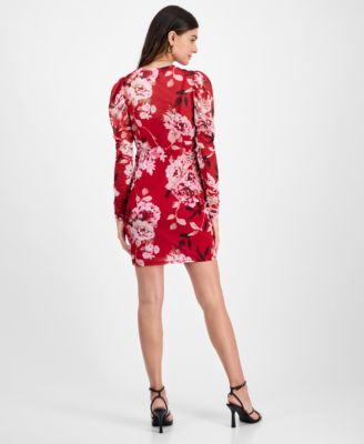 Juniors' Floral-Print Long-Sleeve Dress 