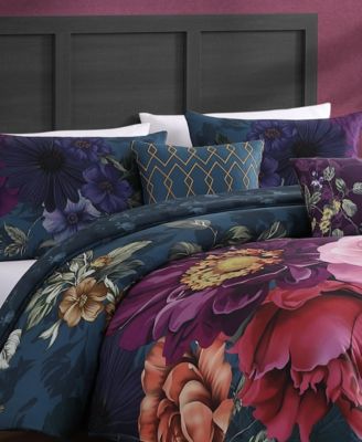 Vibrant Flora Bedding 100% Cotton Sateen 5 Piece Queen Size Reversible Comforter Set