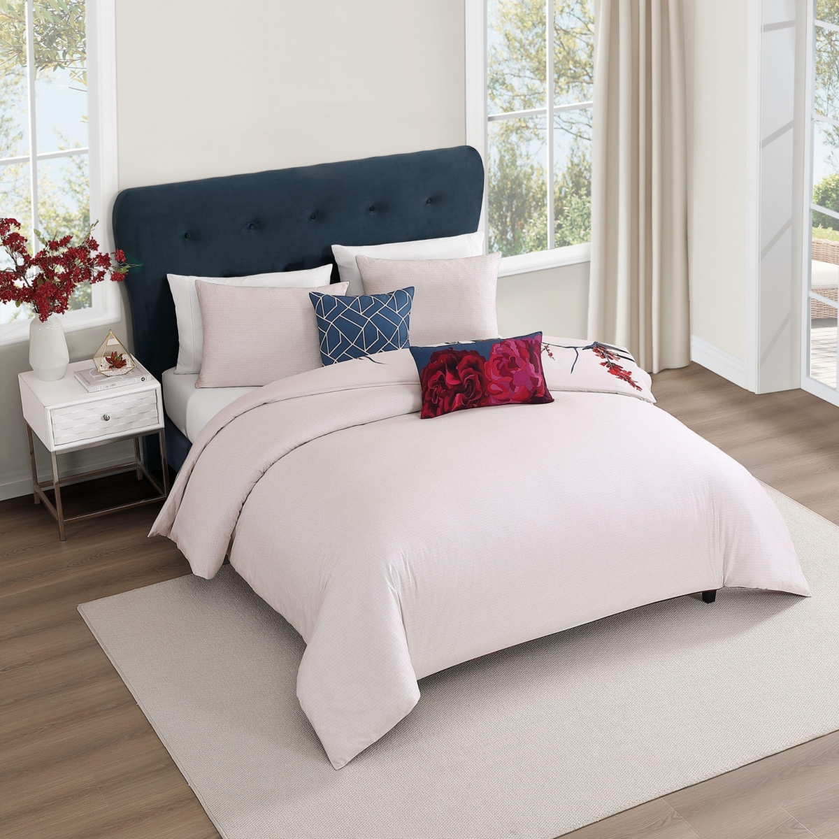Bebejan Zinnia Bedding 100% Cotton Sateen 5 Piece King Size Reversible Comforter Set