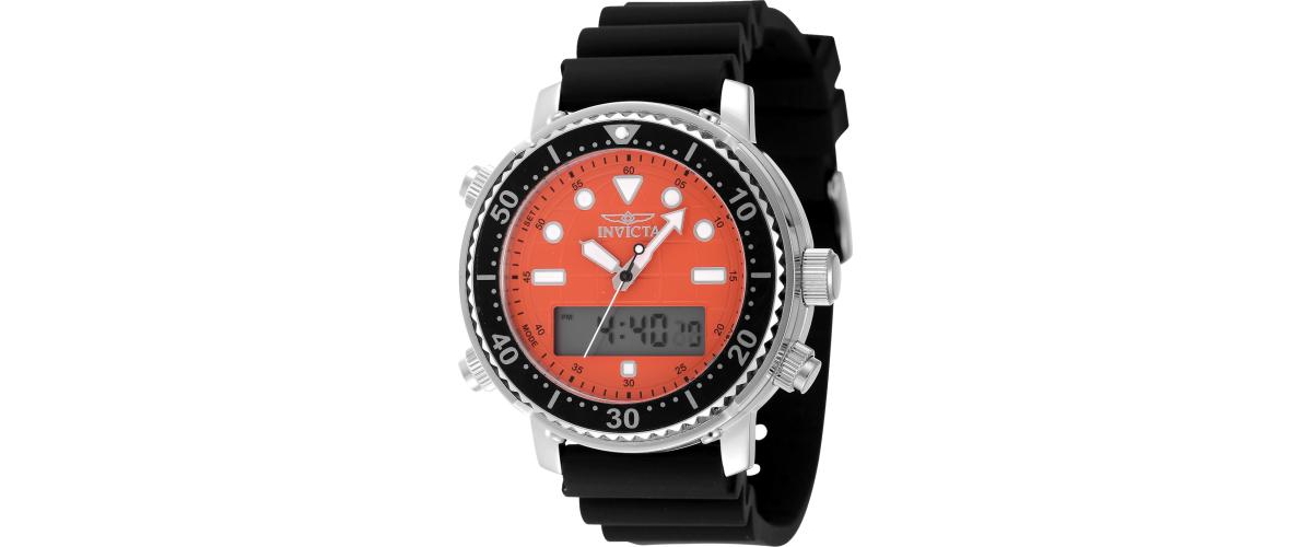 Men's 48368 Pro Diver Digital 3 Hand Orange Dial Watch - Black